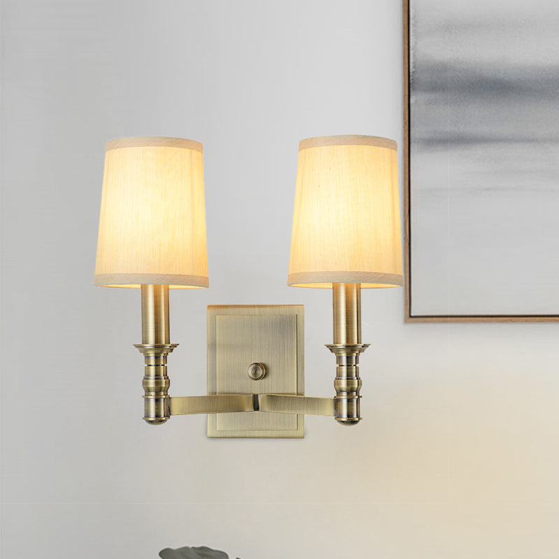 1/2-Light Wall Light Fixture Country Corridor Wall Mounted Lamp with Cylinder Fabric Shade in Brass Clearhalo 'Wall Lamps & Sconces' 'Wall Lights' Lighting' 784968