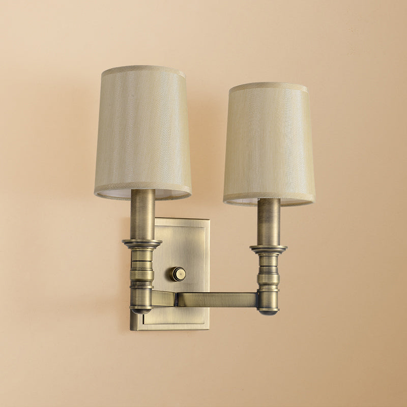 1/2-Light Wall Light Fixture Country Corridor Wall Mounted Lamp with Cylinder Fabric Shade in Brass Clearhalo 'Wall Lamps & Sconces' 'Wall Lights' Lighting' 784969