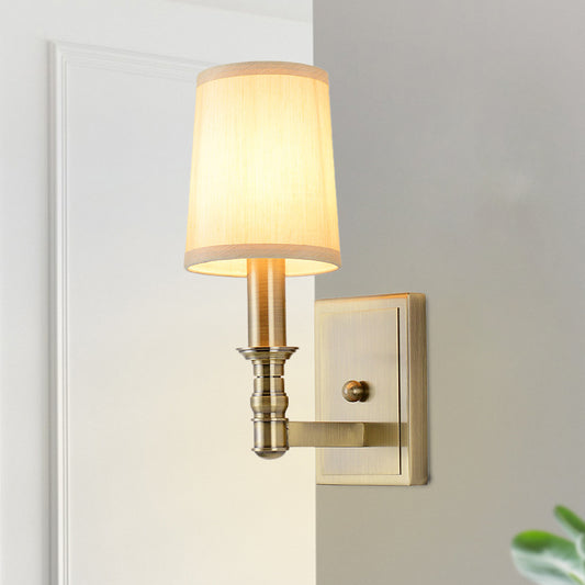 1/2-Light Wall Light Fixture Country Corridor Wall Mounted Lamp with Cylinder Fabric Shade in Brass Clearhalo 'Wall Lamps & Sconces' 'Wall Lights' Lighting' 784972