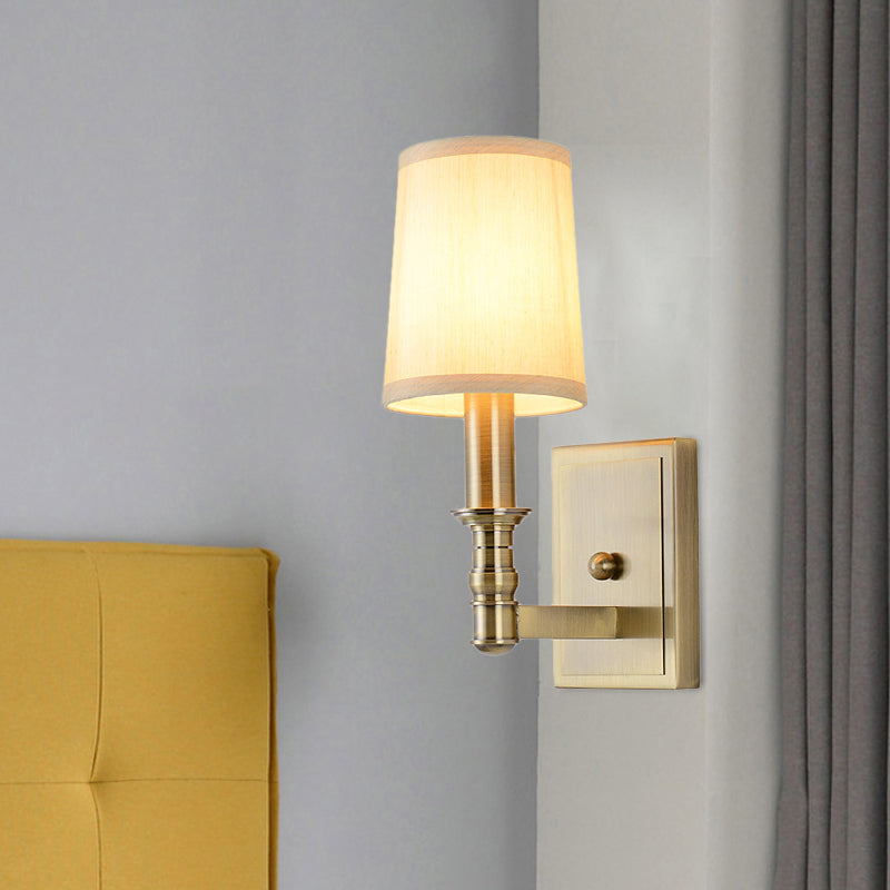 1/2-Light Wall Light Fixture Country Corridor Wall Mounted Lamp with Cylinder Fabric Shade in Brass Clearhalo 'Wall Lamps & Sconces' 'Wall Lights' Lighting' 784973