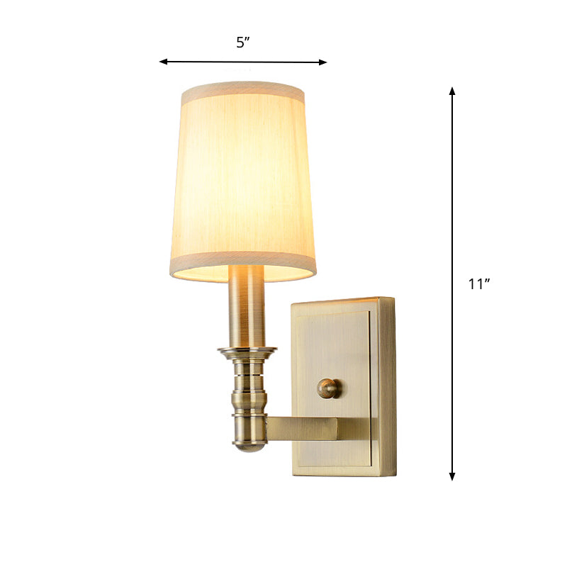 1/2-Light Wall Light Fixture Country Corridor Wall Mounted Lamp with Cylinder Fabric Shade in Brass Clearhalo 'Wall Lamps & Sconces' 'Wall Lights' Lighting' 784975