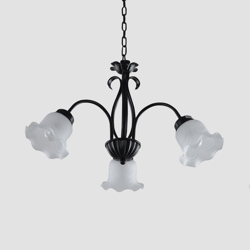 Country Floral Chandelier Lamp 5/6/8 Heads Frosted Glass Pendant Light Fixture in Black with Twisted Arm Clearhalo 'Ceiling Lights' 'Chandeliers' Lighting' options 785005