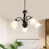 Country Floral Chandelier Lamp 5/6/8 Heads Frosted Glass Pendant Light Fixture in Black with Twisted Arm Clearhalo 'Ceiling Lights' 'Chandeliers' Lighting' options 785008