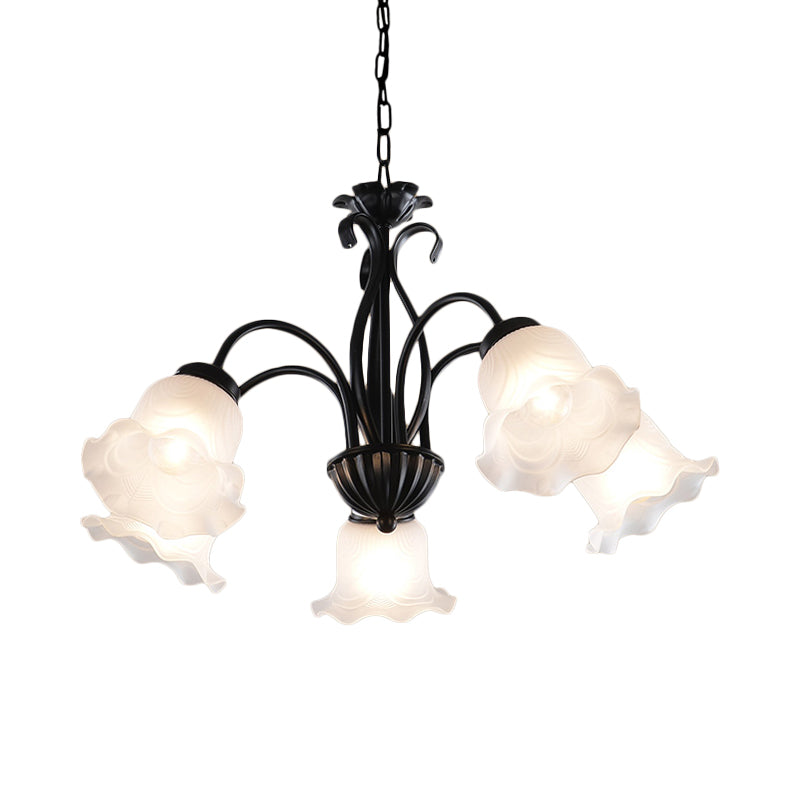 Country Floral Chandelier Lamp 5/6/8 Heads Frosted Glass Pendant Light Fixture in Black with Twisted Arm Clearhalo 'Ceiling Lights' 'Chandeliers' Lighting' options 785009