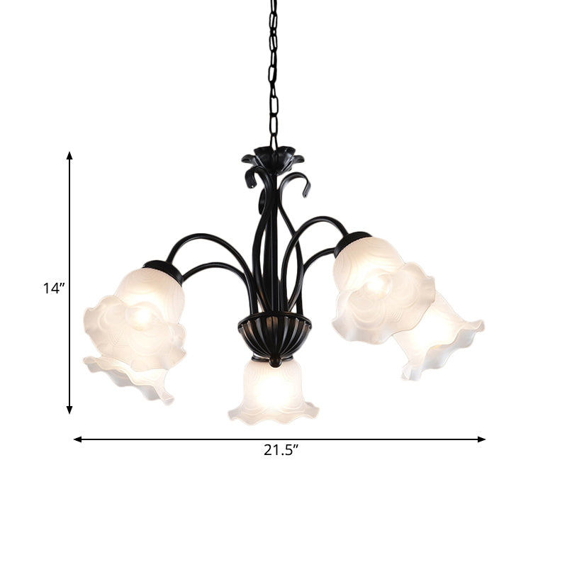 Country Floral Chandelier Lamp 5/6/8 Heads Frosted Glass Pendant Light Fixture in Black with Twisted Arm Clearhalo 'Ceiling Lights' 'Chandeliers' Lighting' options 785011