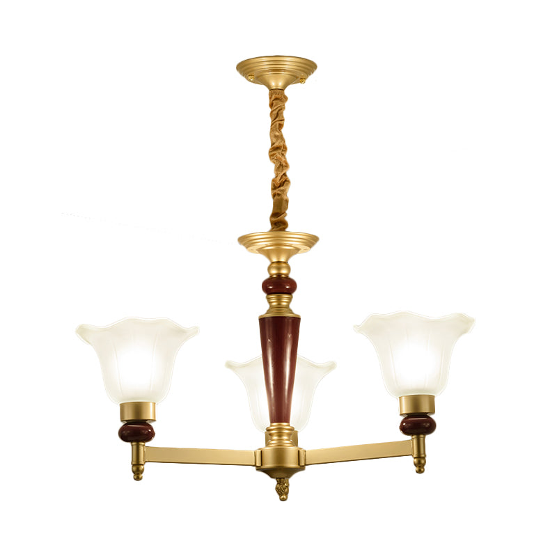 Frosted Glass Blossom Chandelier Light Rustic Style 3/6/8 Lights Living Room Suspension Pendant in Gold Clearhalo 'Ceiling Lights' 'Chandeliers' Lighting' options 785049