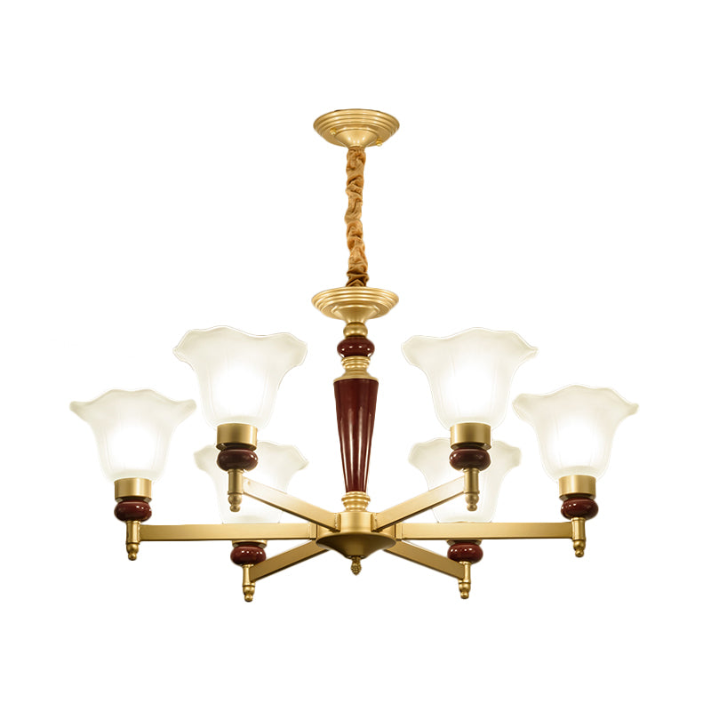 Frosted Glass Blossom Chandelier Light Rustic Style 3/6/8 Lights Living Room Suspension Pendant in Gold Clearhalo 'Ceiling Lights' 'Chandeliers' Lighting' options 785054