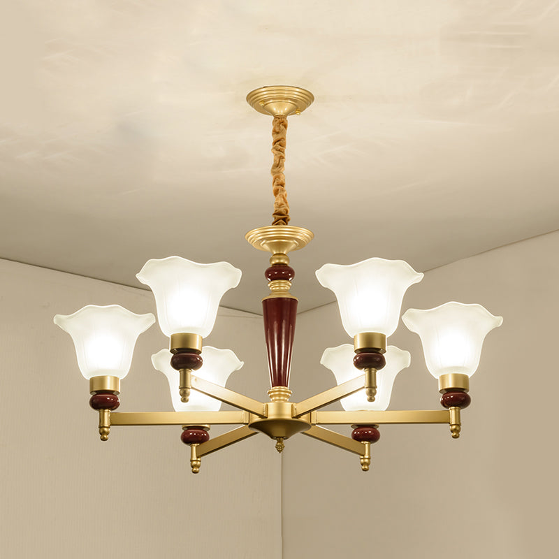 Frosted Glass Blossom Chandelier Light Rustic Style 3/6/8 Lights Living Room Suspension Pendant in Gold Clearhalo 'Ceiling Lights' 'Chandeliers' Lighting' options 785055