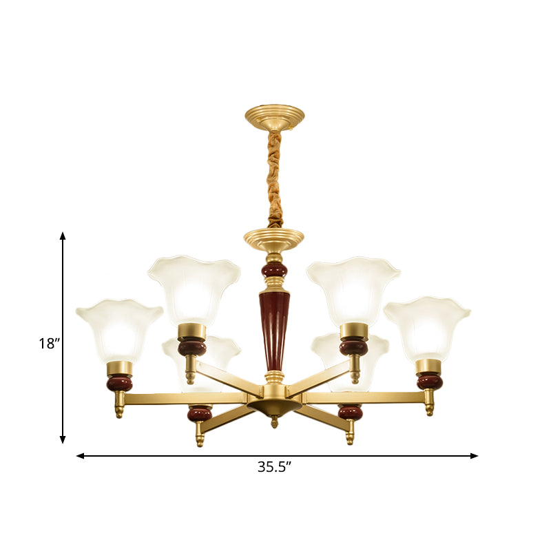 Frosted Glass Blossom Chandelier Light Rustic Style 3/6/8 Lights Living Room Suspension Pendant in Gold Clearhalo 'Ceiling Lights' 'Chandeliers' Lighting' options 785056