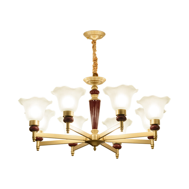 Frosted Glass Blossom Chandelier Light Rustic Style 3/6/8 Lights Living Room Suspension Pendant in Gold Clearhalo 'Ceiling Lights' 'Chandeliers' Lighting' options 785059