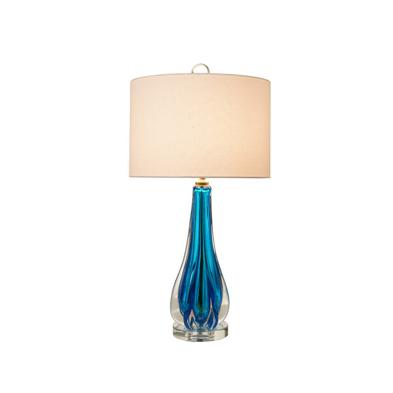 Fabric White Table Lamp Cylinder 1-Light Traditional Night Light with Blue/Gold Vase Base Clearhalo 'Lamps' 'Table Lamps' Lighting' 785070