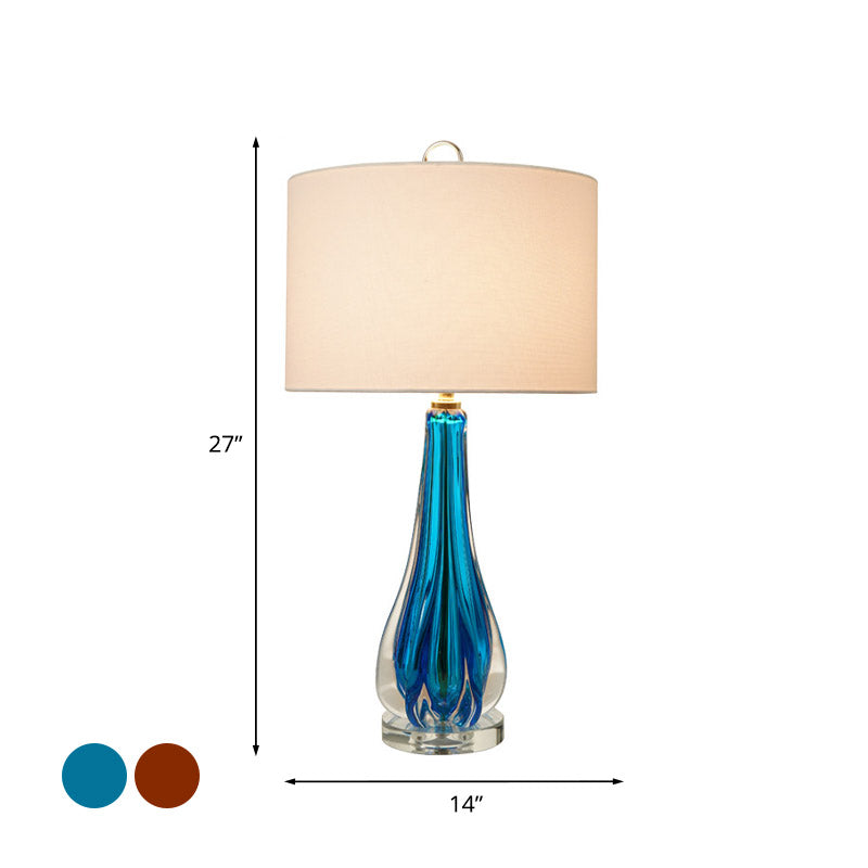 Fabric White Table Lamp Cylinder 1-Light Traditional Night Light with Blue/Gold Vase Base Clearhalo 'Lamps' 'Table Lamps' Lighting' 785071