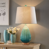 Green 1 Light Table Lamp Countryside Ceramic Teardrop Night Light with Drum Fabric Shade Green Clearhalo 'Lamps' 'Table Lamps' Lighting' 785094