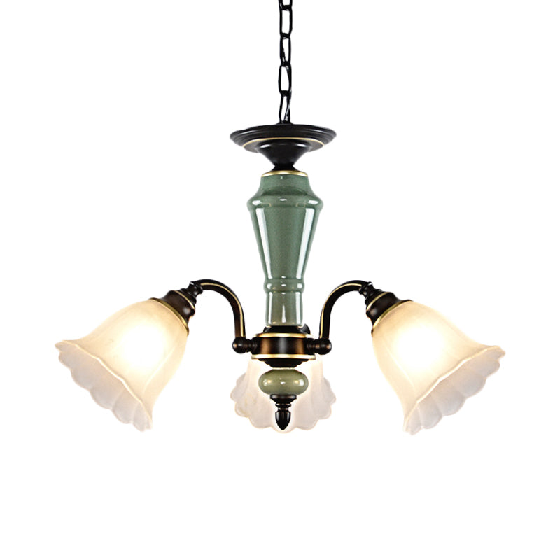 Black Flower Ceiling Chandelier Rural Style Frosted Glass 3/6/8 Heads Hanging Light Kit with Swooping Arm Clearhalo 'Ceiling Lights' 'Chandeliers' Lighting' options 785108