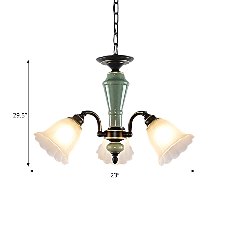 Black Flower Ceiling Chandelier Rural Style Frosted Glass 3/6/8 Heads Hanging Light Kit with Swooping Arm Clearhalo 'Ceiling Lights' 'Chandeliers' Lighting' options 785109