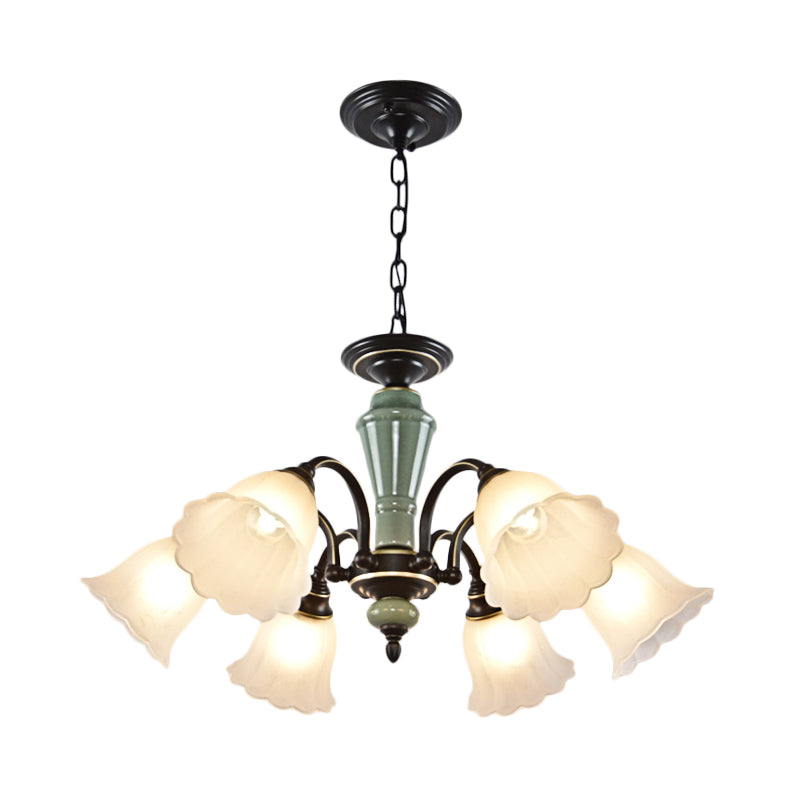 Black Flower Ceiling Chandelier Rural Style Frosted Glass 3/6/8 Heads Hanging Light Kit with Swooping Arm Clearhalo 'Ceiling Lights' 'Chandeliers' Lighting' options 785113