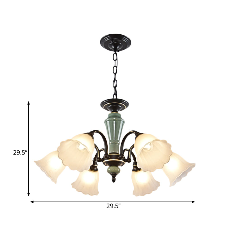 Black Flower Ceiling Chandelier Rural Style Frosted Glass 3/6/8 Heads Hanging Light Kit with Swooping Arm Clearhalo 'Ceiling Lights' 'Chandeliers' Lighting' options 785114