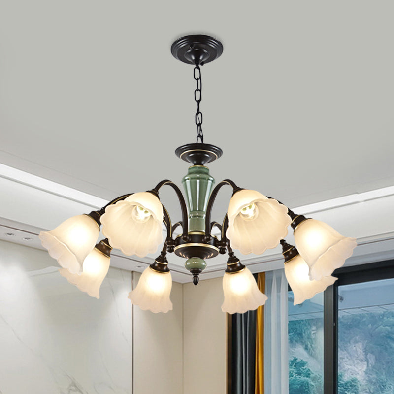 Black Flower Ceiling Chandelier Rural Style Frosted Glass 3/6/8 Heads Hanging Light Kit with Swooping Arm 8 Black Clearhalo 'Ceiling Lights' 'Chandeliers' Lighting' options 785115_70bd9cea-9d0a-418d-877a-fb7d33867640