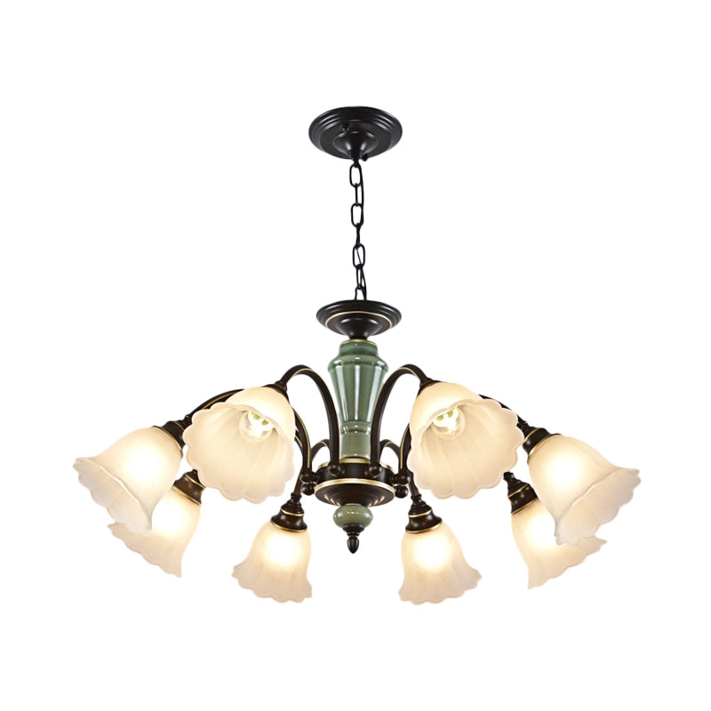 Black Flower Ceiling Chandelier Rural Style Frosted Glass 3/6/8 Heads Hanging Light Kit with Swooping Arm Clearhalo 'Ceiling Lights' 'Chandeliers' Lighting' options 785118