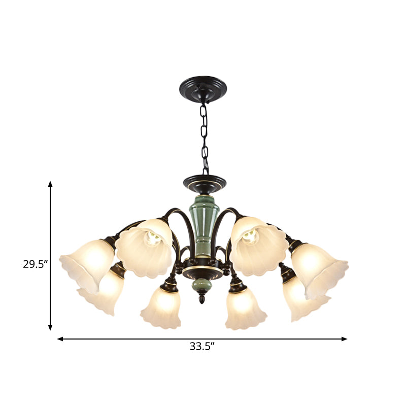 Black Flower Ceiling Chandelier Rural Style Frosted Glass 3/6/8 Heads Hanging Light Kit with Swooping Arm Clearhalo 'Ceiling Lights' 'Chandeliers' Lighting' options 785119