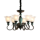 3/6-Light Pendant Light Rural Style Frosted Ribbed Glass Chandelier Lighting Fixture in Black with Swirl Arm Clearhalo 'Ceiling Lights' 'Chandeliers' Lighting' options 785126