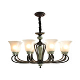 6/8 Heads Frosted Glass Chandelier Traditional Black Finish Bell Living Room Pendant Light Kit with Swirl Arm Clearhalo 'Ceiling Lights' 'Chandeliers' Lighting' options 785152