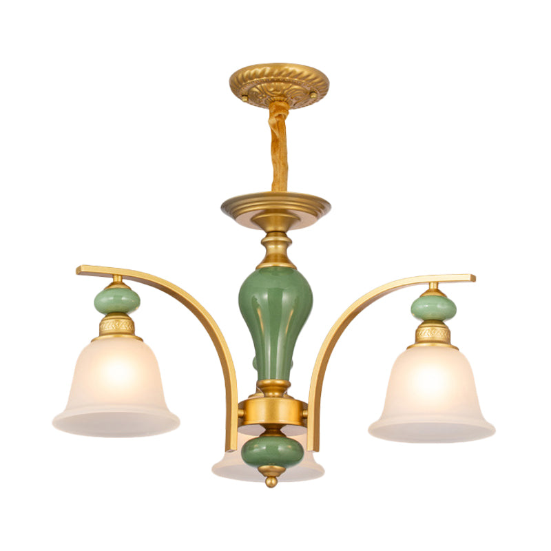 Opal Glass Gold Pendant Light Fixture Bell 5/6/8 Lights Rustic Style Chandelier Lighting with Curved Arm Clearhalo 'Ceiling Lights' 'Chandeliers' Lighting' options 785173