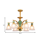 Opal Glass Gold Pendant Light Fixture Bell 5/6/8 Lights Rustic Style Chandelier Lighting with Curved Arm Clearhalo 'Ceiling Lights' 'Chandeliers' Lighting' options 785184