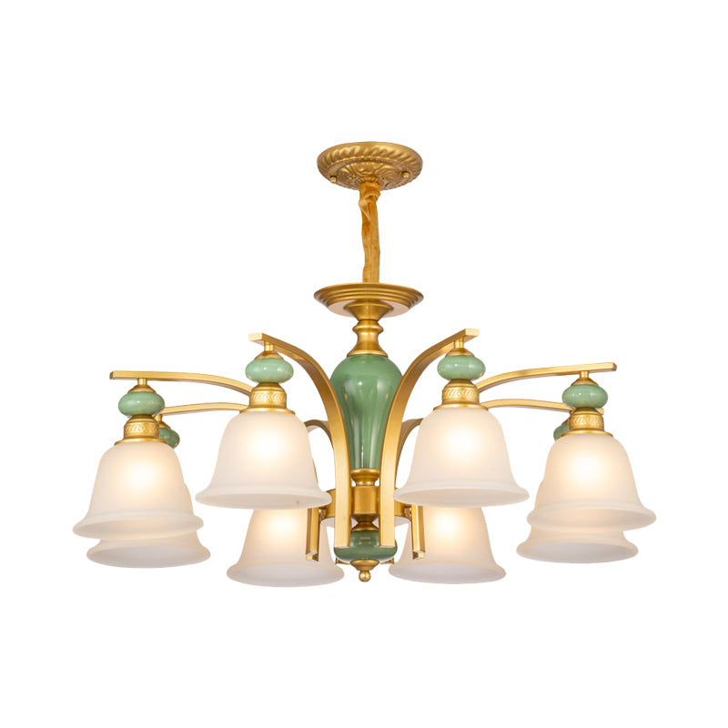 Opal Glass Gold Pendant Light Fixture Bell 5/6/8 Lights Rustic Style Chandelier Lighting with Curved Arm Clearhalo 'Ceiling Lights' 'Chandeliers' Lighting' options 785188