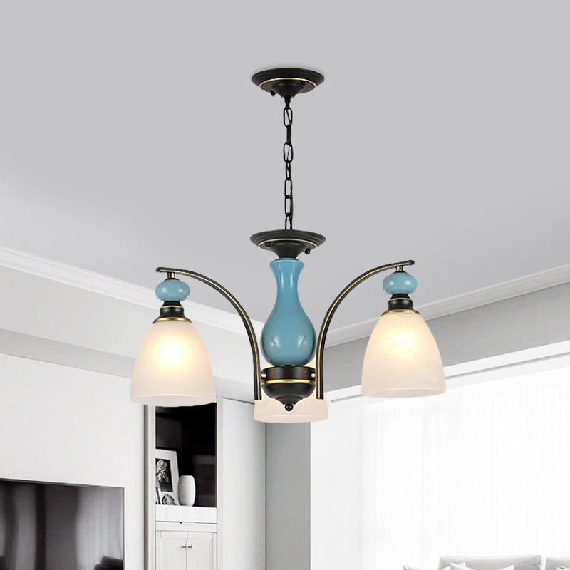 Retro Domed Shade Hanging Pendant 3/5/8 Lights Frosted Glass Chandelier Lighting Fixture in Black and Blue Clearhalo 'Ceiling Lights' 'Chandeliers' Lighting' options 785190