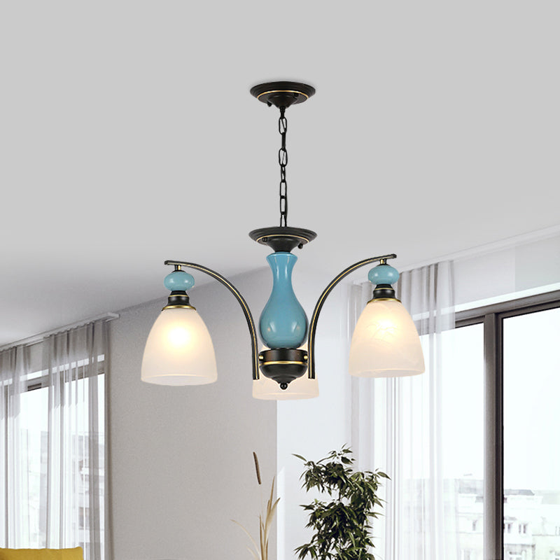 Retro Domed Shade Hanging Pendant 3/5/8 Lights Frosted Glass Chandelier Lighting Fixture in Black and Blue Clearhalo 'Ceiling Lights' 'Chandeliers' Lighting' options 785191