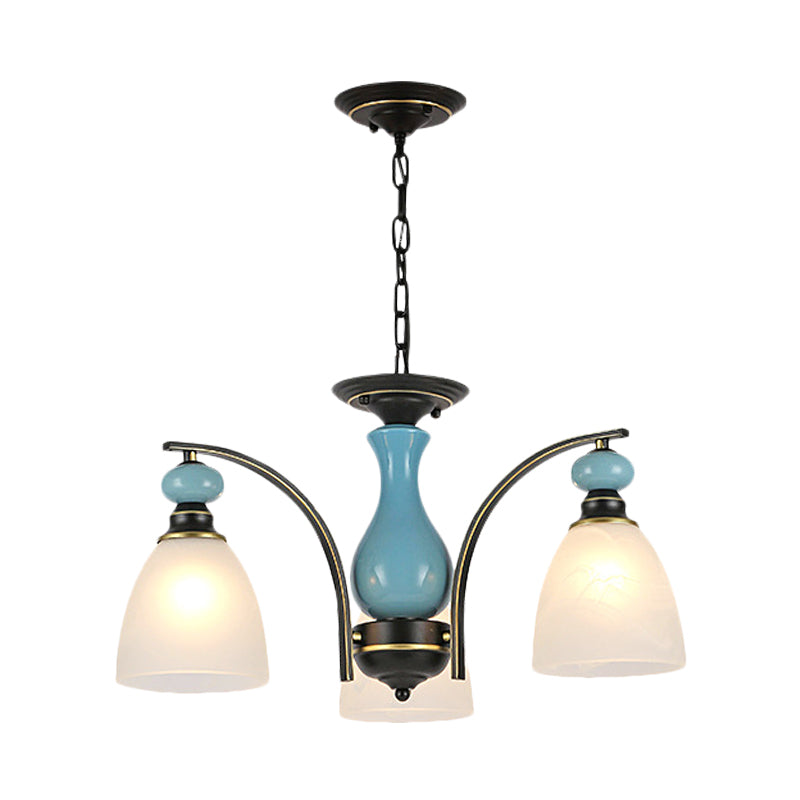 Retro Domed Shade Hanging Pendant 3/5/8 Lights Frosted Glass Chandelier Lighting Fixture in Black and Blue Clearhalo 'Ceiling Lights' 'Chandeliers' Lighting' options 785192