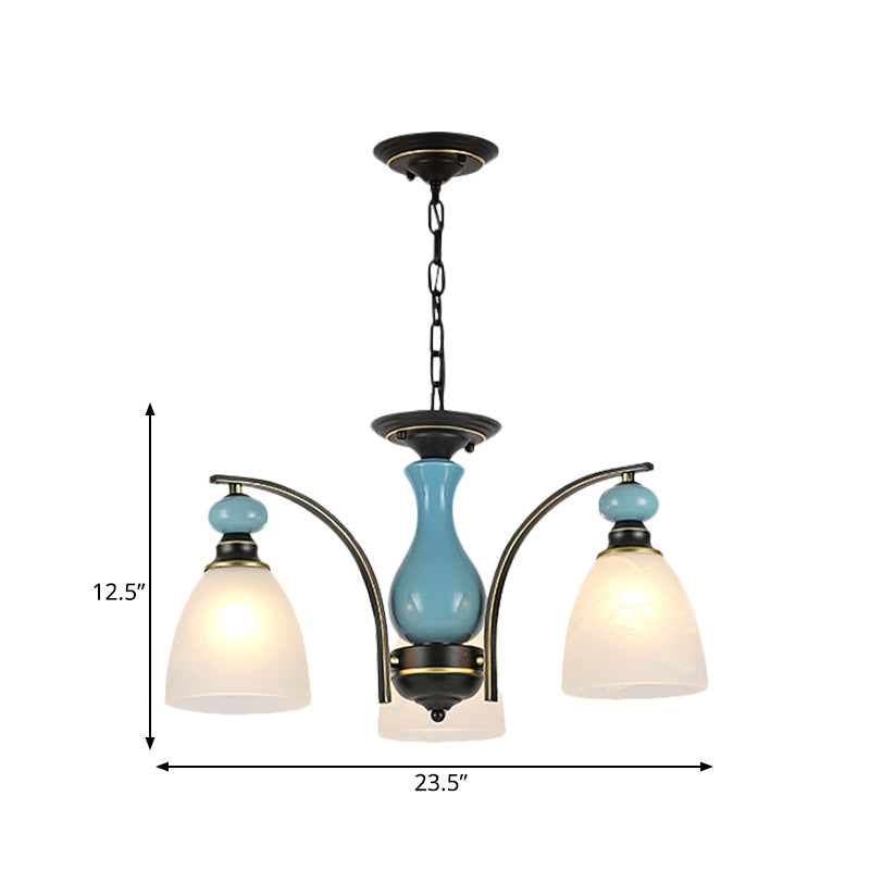 Retro Domed Shade Hanging Pendant 3/5/8 Lights Frosted Glass Chandelier Lighting Fixture in Black and Blue Clearhalo 'Ceiling Lights' 'Chandeliers' Lighting' options 785193