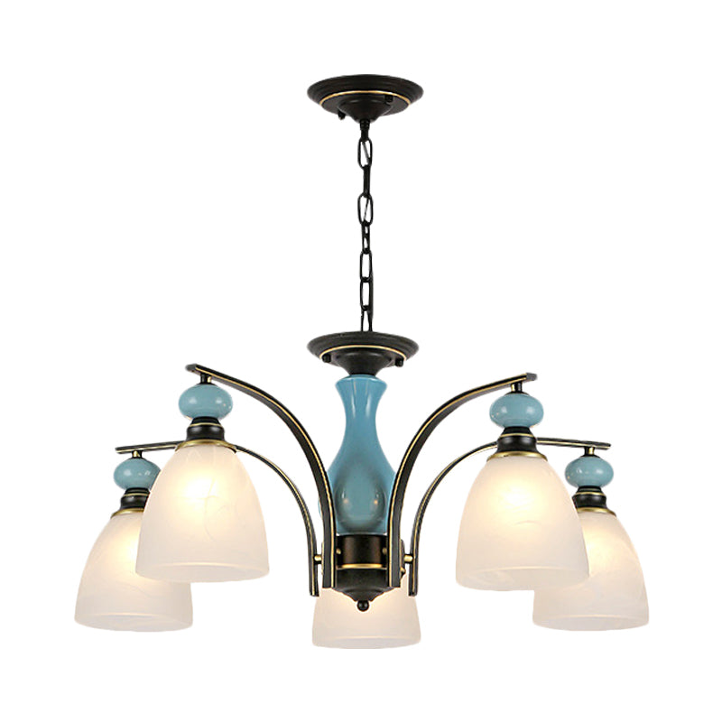 Retro Domed Shade Hanging Pendant 3/5/8 Lights Frosted Glass Chandelier Lighting Fixture in Black and Blue Clearhalo 'Ceiling Lights' 'Chandeliers' Lighting' options 785197