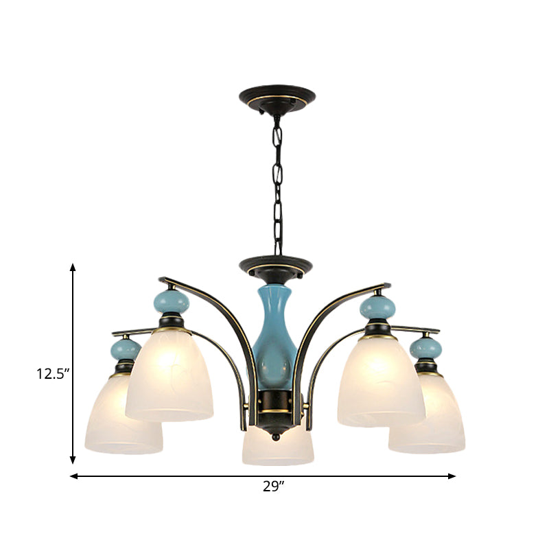 Retro Domed Shade Hanging Pendant 3/5/8 Lights Frosted Glass Chandelier Lighting Fixture in Black and Blue Clearhalo 'Ceiling Lights' 'Chandeliers' Lighting' options 785198