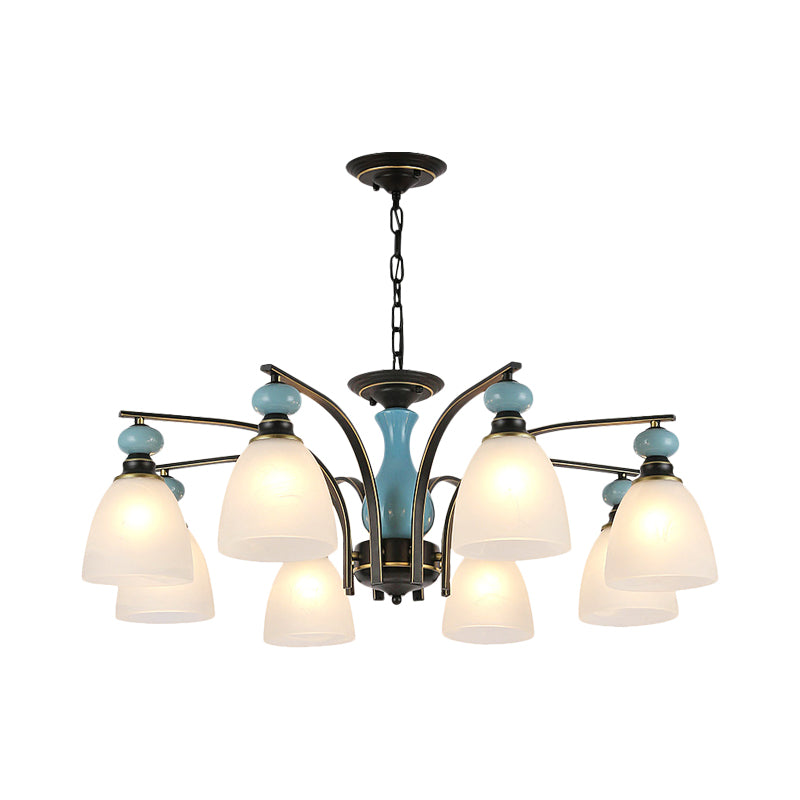 Retro Domed Shade Hanging Pendant 3/5/8 Lights Frosted Glass Chandelier Lighting Fixture in Black and Blue Clearhalo 'Ceiling Lights' 'Chandeliers' Lighting' options 785202