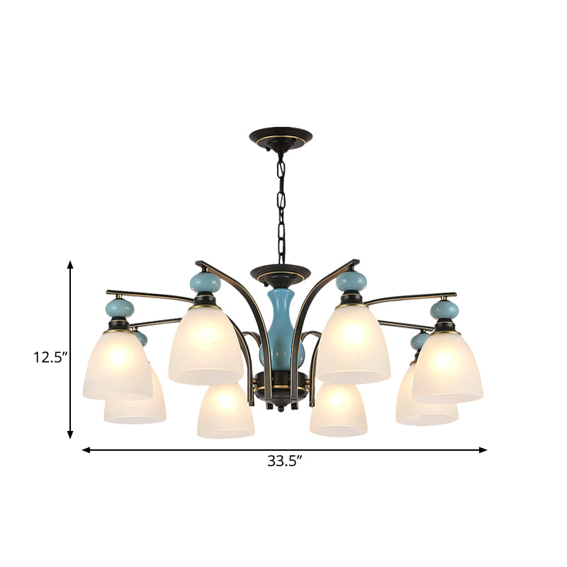 Retro Domed Shade Hanging Pendant 3/5/8 Lights Frosted Glass Chandelier Lighting Fixture in Black and Blue Clearhalo 'Ceiling Lights' 'Chandeliers' Lighting' options 785203