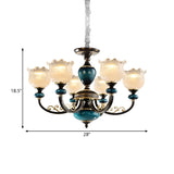 3/6 Bulbs Blossom Hanging Light Kit Classic Black Finish Clear Ribbed Glass Pendant Chandelier Clearhalo 'Ceiling Lights' 'Chandeliers' Lighting' options 785216