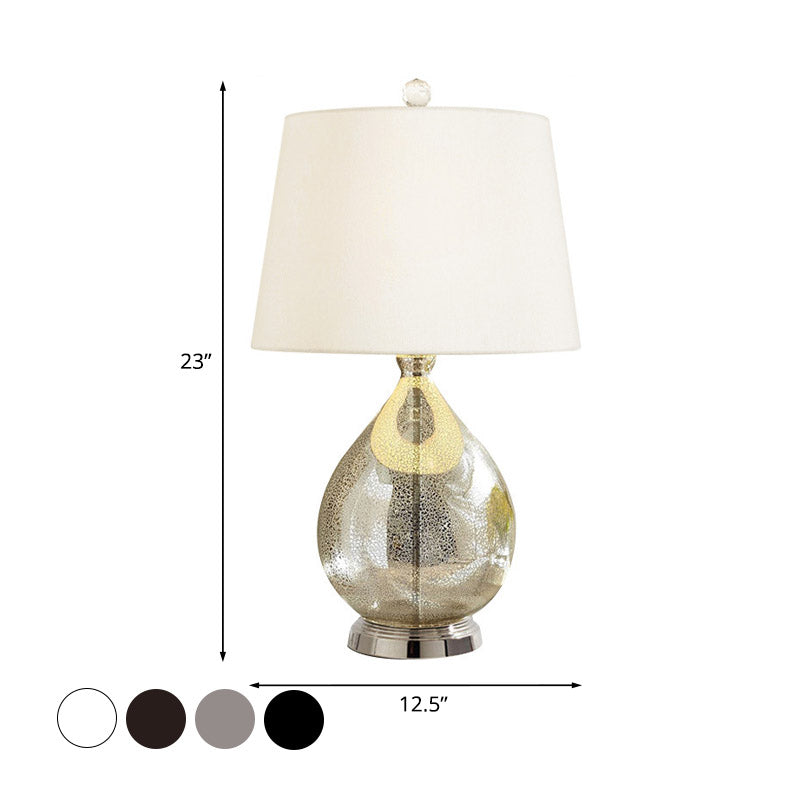 1 Light Night Lighting Rustic Drum Fabric Table Light in White/Coffee/Gray with Teardrop Pedestal for Bedroom Clearhalo 'Lamps' 'Table Lamps' Lighting' 785220