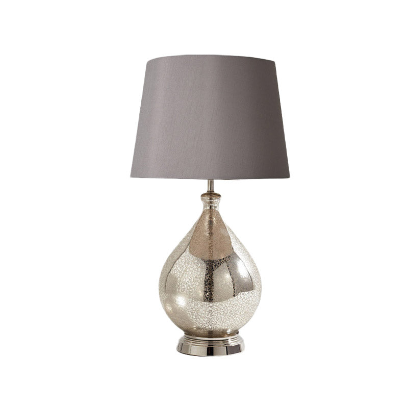 1 Light Night Lighting Rustic Drum Fabric Table Light in White/Coffee/Gray with Teardrop Pedestal for Bedroom Clearhalo 'Lamps' 'Table Lamps' Lighting' 785228