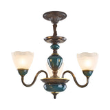 Bowl Frosted Prismatic Glass Hanging Lamp Country 3/6 Lights Bedroom Chandelier Light in Black with Curving Arm Clearhalo 'Ceiling Lights' 'Chandeliers' Lighting' options 785235