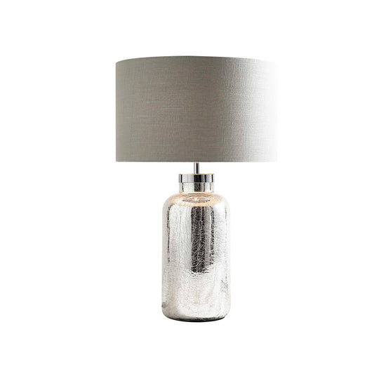 Round Fabric Night Light Countryside 1-Light Bedroom Table Lighting in Grey with Crackle Bottle Base Clearhalo 'Lamps' 'Table Lamps' Lighting' 785253