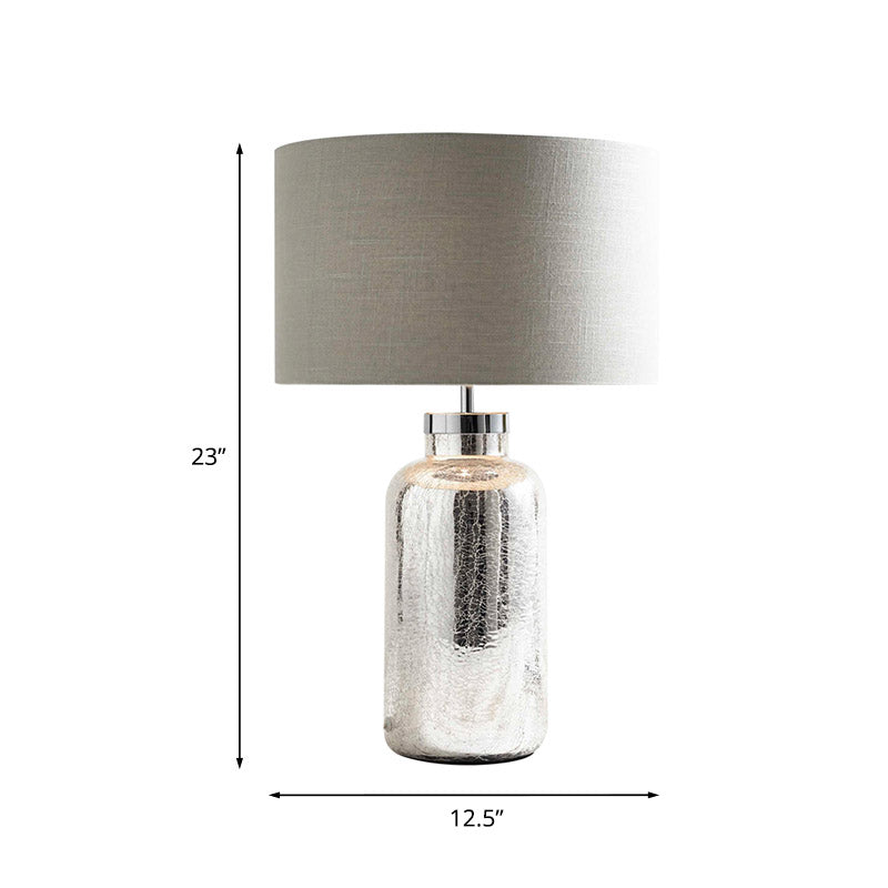 Round Fabric Night Light Countryside 1-Light Bedroom Table Lighting in Grey with Crackle Bottle Base Clearhalo 'Lamps' 'Table Lamps' Lighting' 785254