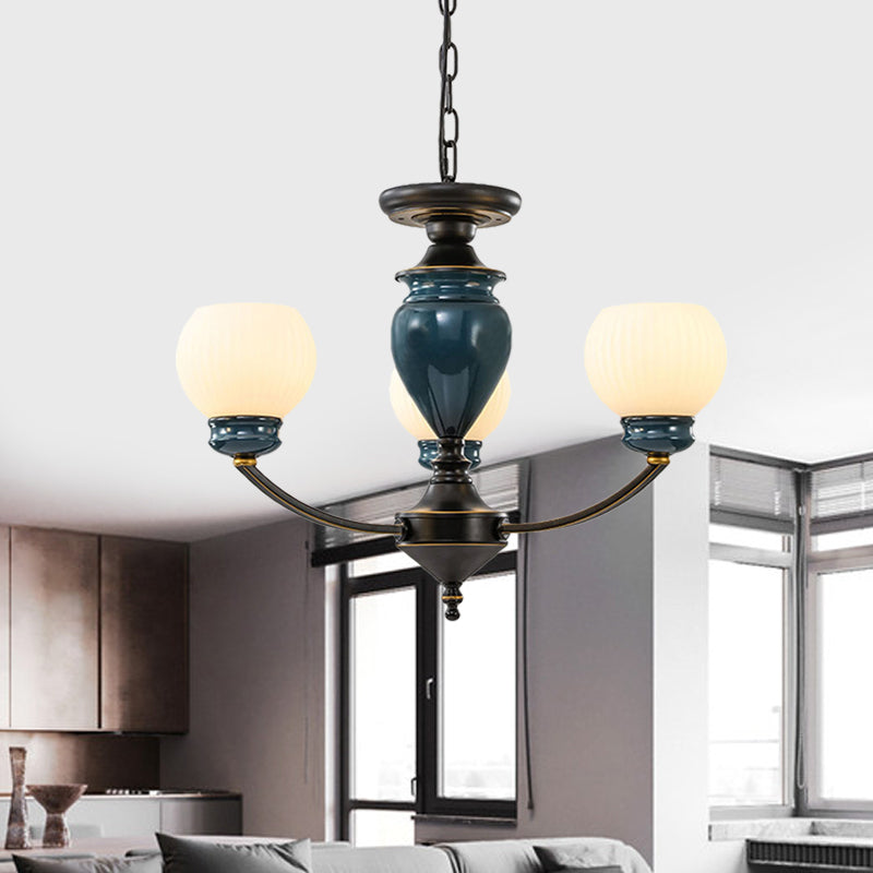 Black 3/6/8 Bulbs Chandelier Lighting Fixture Rural Milky Glass Spherical Hanging Pendant Clearhalo 'Ceiling Lights' 'Chandeliers' Lighting' options 785267