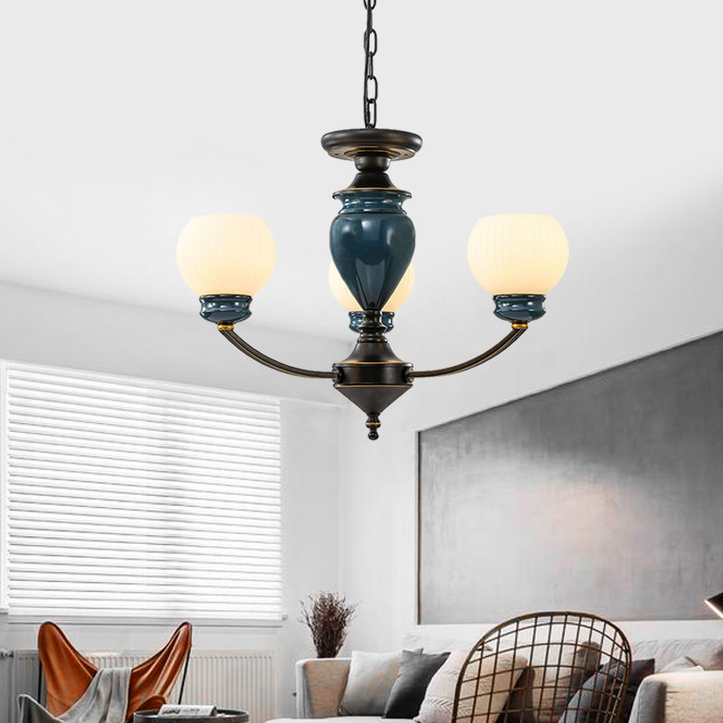 Black 3/6/8 Bulbs Chandelier Lighting Fixture Rural Milky Glass Spherical Hanging Pendant Clearhalo 'Ceiling Lights' 'Chandeliers' Lighting' options 785268