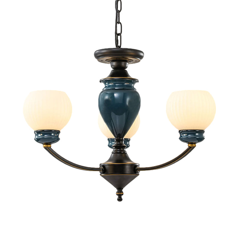 Black 3/6/8 Bulbs Chandelier Lighting Fixture Rural Milky Glass Spherical Hanging Pendant Clearhalo 'Ceiling Lights' 'Chandeliers' Lighting' options 785269