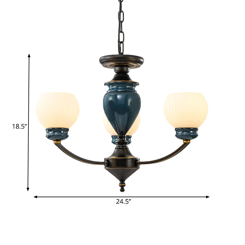 Black 3/6/8 Bulbs Chandelier Lighting Fixture Rural Milky Glass Spherical Hanging Pendant Clearhalo 'Ceiling Lights' 'Chandeliers' Lighting' options 785270