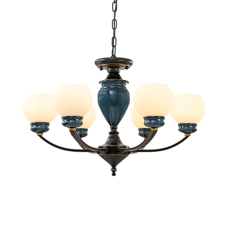 Black 3/6/8 Bulbs Chandelier Lighting Fixture Rural Milky Glass Spherical Hanging Pendant Clearhalo 'Ceiling Lights' 'Chandeliers' Lighting' options 785274