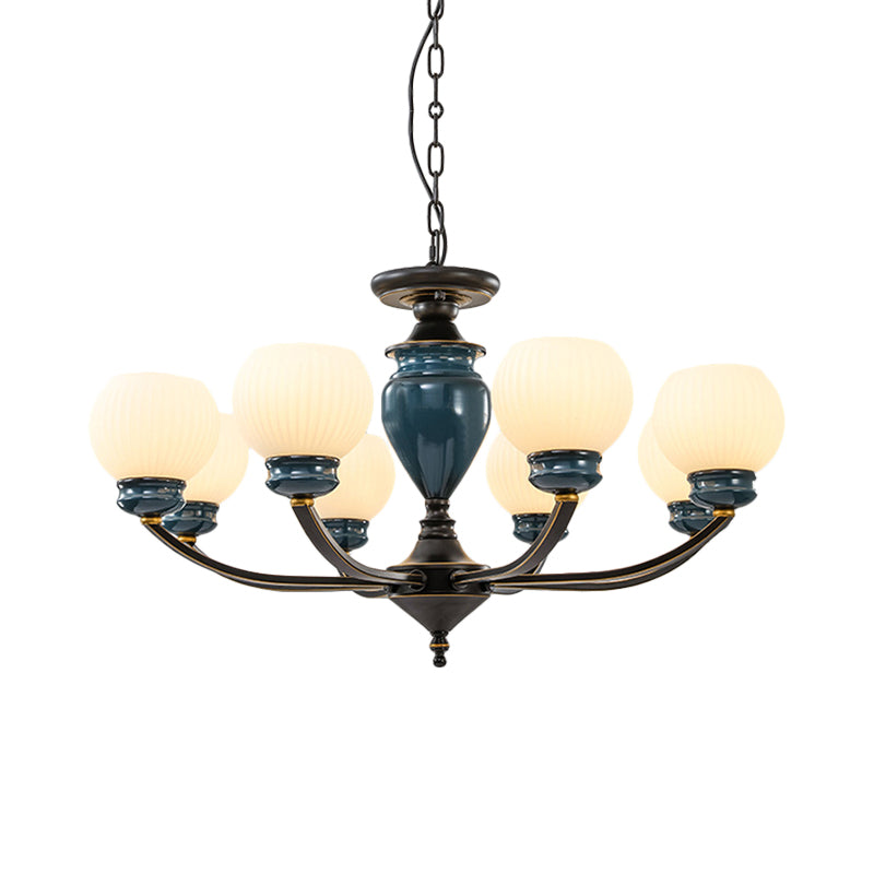 Black 3/6/8 Bulbs Chandelier Lighting Fixture Rural Milky Glass Spherical Hanging Pendant Clearhalo 'Ceiling Lights' 'Chandeliers' Lighting' options 785279