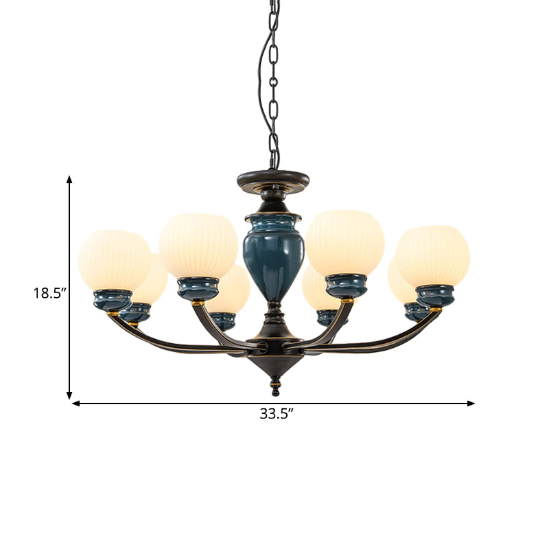 Black 3/6/8 Bulbs Chandelier Lighting Fixture Rural Milky Glass Spherical Hanging Pendant Clearhalo 'Ceiling Lights' 'Chandeliers' Lighting' options 785280